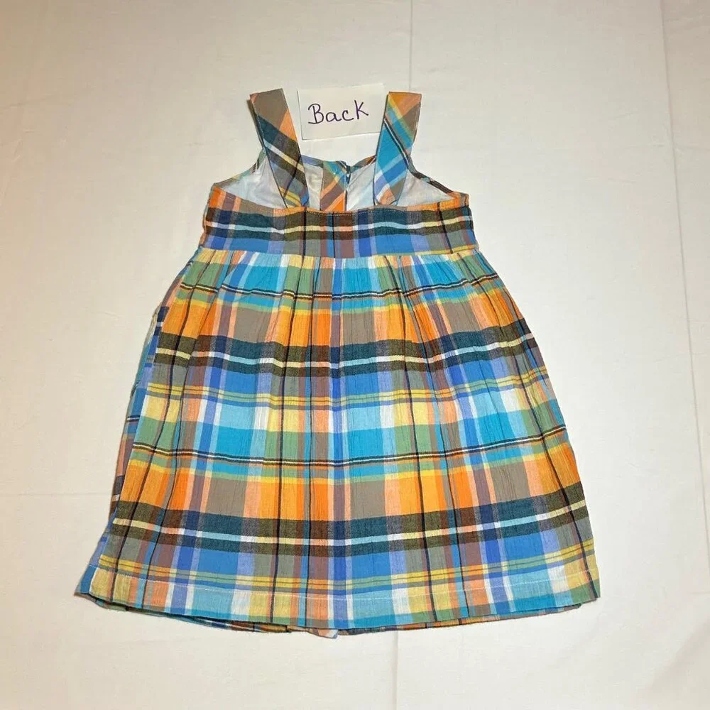 Gymboree Girls 4 Orange Blue Madras Plaid Sleeveless Sundress Preppy Classic
